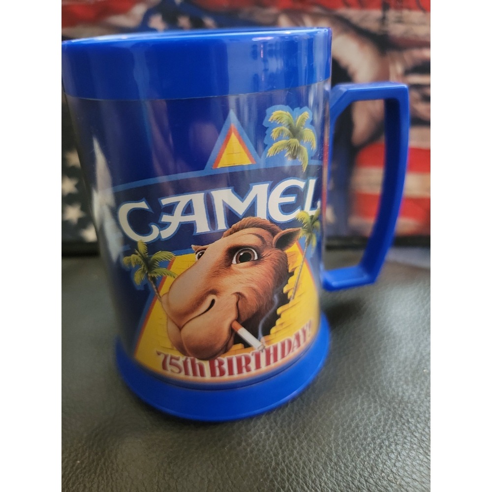 Vintage CAMEL Cigarettes 75th Birthday Thermal Mug – Blue – USA